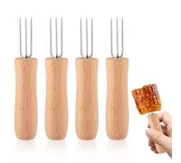 Agatige 4 Pcs Corn Cob Forks, Stainless Steel Corn on The Cob Holders Corn Stripping BBQ Fork Skewers Grilling Tools with Wood Handle for Home Cooking Parties Camping