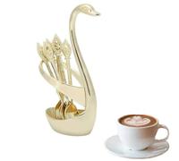 Agatige 6PCS Coffee Spoon Set with Swan Spoon Holder, Stainless Steel Gold Teaspoons Dessert Spoon Cutlery Spoons Set for Dining Table, Coffee Station, Home Mini Bar