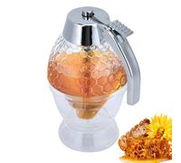 Agatige 8Oz Honey Dispenser with Stand, Clear No Drip Glass Honey Jar Bottle Honeycomb Acrylic Honey Pot Maple Syrup Honey Container for Syrup, Sugar, Sauces, Condiments