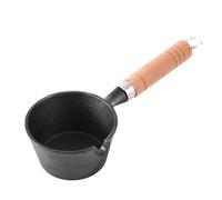 Agatige Cast Iron Melting Pot, Small Butter Warmer Cast Iron Basting Pot Pre Seasoned Saucepan Mini Skillet with Pour Spouts Wooden Handle Omelette Fry Pan for Home Kitchen Cooking
