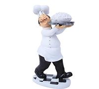 Agatige Chef Figurines Kitchen Decor, Italian Chef Holding A Plate of Pasta Figurines Chef Statue Cupboard Decoration Ornament with Holding Plate of Pasta for Home Counter Top Table Decoration