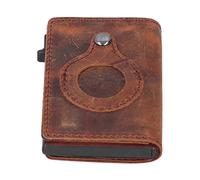 Agatige Cowhide Card Holder, Anti Lost RFID Credit Card Wallet Automatic Popup Leather Wallet with Aluminum Case for Men of All Ages (Dark Brown)