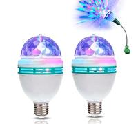 Agatige E27 Disco Light Bulb, 3W LED Full Color Rotating Auto Crystal Ball Bulb Mini Party Light Lamp Energy Saving Disco Strobe Light Bulb Multi Crystal Stage Lights for All Lamps with E27 Socket (2)
