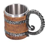 Agatige Handmade Wooden Beer Mug, Vintage Faux Oak Wood Beer Mug, Stainless Steel Vintage Drinking Cup, Medieval Drinkware Cup for Coffee Beverage Juice