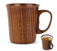 Agatige Handmade Wooden Coffee Mug, Japanese Style Drinking Stein Tea Cup Camping Cup Wine Beer Mug Juice Drinking Mug Bar Accessories Water Wooden Tankard Mug with Handle