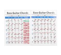 Agatige Mini Bass Guitar Chord Chart, 4-String Electric Bass Guitar Chord Chart Music Theory Poster, Music Instrument Practice Accessories