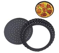Agatige Non Stick Pizza Pan with Loose Base, 9in Carbon Steel Deep Perforated Pizza Crisper Fluted Tart Tins 25 cm Deep Pie Dish Crusty Bake Round Pizza Trays with Holes for Baking