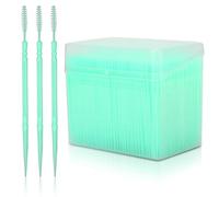 Agatige Plastic Round Double Headed Toothpicks, 1100 Pcs Dental Picks Portable Dental Cleaning Floss Pick Interdental Brushes Flosser Sticks with Storage Box for Oral Care, Green