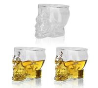 Agatige Set of 3 Skull Shot Glasses, 2.5oz Clear Spooky 3D Skull Design Drinking Cup Whiskey Glasses Funny Crystal Decorative Halloween Novelty Drinkware for Vodka Wine Cocktail Beverage