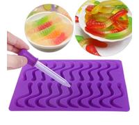 Agatige Silicone Gummy Worm Mold 20 Cavity with Dropper Candy Mold | Food-Grade Nonstick, -40 to 230°c, For Candy Chocolate Soap Wax, Oven Freezer Dishwasher Safe, 24.5 x 18 x 1cm