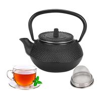 Agatige Stovetop Cast Iron Teapot, 300ml Black Japanese Tetsubin Tea Kettle Removable Infuser Loose Leaf Enameled Interior Tea Pot with Stainless Steel Infuser for Home Use