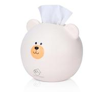 Agatige Tissue Box Cover, Cartoon Bear Facial Tissue Dispenser Holder Napkin Dispenser Car Tissues Box Round Container for Home Kids Room Living Room Office Decoration(White)