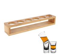 Agatige Wooden Glasses Holder 6 Shot Heavy Base for Whisky Tequila Glass Serving Tray (Brown)