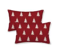 AGAYNA Christmas Pillow Covers 12x20 Christmas Tree Red White Decor Throw Pillows Case for Couch Winter Xmas Indoor Outdoor Decorative Cushion Cases for Sofa Bed Decorations Set of 2