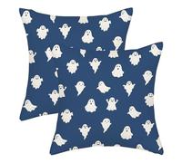 AGAYNA Halloween Pillow Covers 18x18 Navy Blue and White Ghosts Decor Throw Pillows Case for Couch Halloween Indoor Outdoor Decorative Cushion Cases for Sofa Bed Car Decorations Set of 2