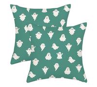 AGAYNA Halloween Pillow Covers 18x18 Teal Aqua and White Ghosts Decor Throw Pillows Case for Couch Halloween Indoor Outdoor Decorative Cushion Cases for Sofa Bed Car Decorations Set of 2