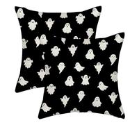 AGAYNA Halloween Pillow Covers 22x22 Black and White Ghosts Decor Throw Pillows Case for Couch Halloween Indoor Outdoor Decorative Cushion Cases for Sofa Bed Car Decorations Set of 2