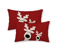 AGAYNA Merry Christmas Pillow Covers 12x20 Red Background Two Elk Deer Decor Throw Pillows Case for Couch Xmas Indoor Outdoor Winter Decorative Cushion Cases for Sofa Bed Decorations Set of 2