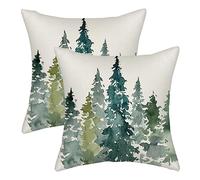 AGAYNA Sage Green Tree Pillow Covers 20x20 Watercolor Nature Forest Decor Throw Pillows Case for Couch Winter Christmas Indoor Outdoor Decorative Cushion Cases for Sofa Bed Decorations Set of 2