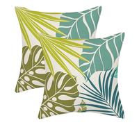 AGAYNA Summer Outdoor Pillow Covers 20x20 Lime Green Aqua Teal Cyan Palm Throw Pillows for Couch Tropical Leaf Pillowcase Leaves Plant Decorative Cushion Case for Sofa Bed Decorations Set of 2