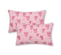 AGAYNA Valentines Pillow Covers 12x20 Pink Red White Love Heart Decor Throw Pillows Case for Couch Valentine's Day Anniversary Indoor Outdoor Decorative Cushion Case for Sofa Bed Decorations Set of 2