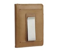 AGBIADD Full-Grain Leather Slim Bifold Wallet for Men Front Pocket RFID Blocking 10 Card Slots Independent Money Clip ID Window Minimalist Thin Durable, Khaki, Classic Travel