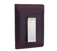 AGBIADD Full-Grain Leather Slim Bifold Wallet for Men Front Pocket RFID Blocking 10 Card Slots Independent Money Clip ID Window Minimalist Thin Durable, Deep red, Classic Travel