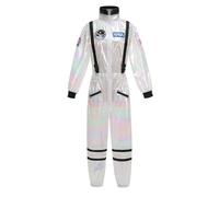 AGCOAH Adult Astronaut Costume Woman Nasa Spaceman Coverall Flight Jumpsuit Halloween Cosplay Dress Up Space Birthday Gifts Gold Stamping White M