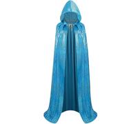 AGCOAH Adult Unisex Full Length Hooded Cloak Large Grid Blue Sparkle Shiny Cape with Hood Women Men Halloween Mardi Gras Wizard Cosplay Costume 62.9inch