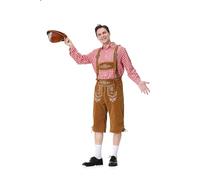 AGCOAH Mens German Bavarian Oktoberfest Costume Halloween Costumes for Men Lederhosen Costume 2Pcs Octoberfest Costume (Red-XL)