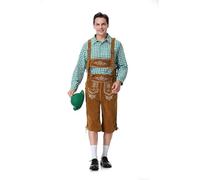 AGCOAH Mens German Bavarian Oktoberfest Costume Halloween Costumes for Men Lederhosen Costume 2Pcs Octoberfest Costume (Green-XL)