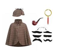 AGCOAH Sherlock Holmes Kids Detective Costume 6 Piece with Hat and Moustache, 50cm (3-12 Years)