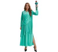 AGCOAH Statue of Liberty Costume for Women Freedom Independence Day Green Outfit with Crown Adult Halloween Cosplay, Green 2, X-Large
