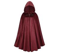 AGCOAH Victorian Cloak for Adult,Velvet Medieval Renaissance Cape with Hooded Halloween(red-31 INCH)