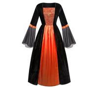 AGCOAH Wicked Witch Women Costume Evil Vintage Witchy Dress Adult Spider Sorceress Outfit 3PCS Halloween Witch Cosplay Spider Orange XL