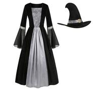 AGCOAH Wicked Witch Women Costume Evil Vintage Witchy Dress Adult Spider Sorceress Outfit 3PCS Halloween Witch Cosplay Spider Gray L
