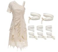 AGCOAH Women's Mummy Costumes 6PCS Egyptian Ghoul with Gauze Halloween Cosplay Oblique Shoulder White L