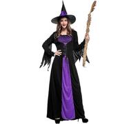 AGCOAH Womens Witches Costume Wicked Witch of the West Dress Adult Evil Sorceress Outfits with Hats Halloween Dress Up Cosplay Black and Purple M