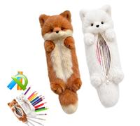 agctrler Pack of 2 Plush Pencil Case, Pencil Case with Fox Motif, Pencil Case with Sturdy Zip, Animal Motif Pencil Case for Boys Girls Teenagers Adults