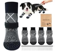agctrler Pack of 4 Non-Slip Dog Socks with Steel Comb, Paw Protection Dog Waterproof with Adjustable Straps and Double-Sided Silicone, Non-Slip Dog Socks for Scratches/Heat/Cold/Lick Protection, M