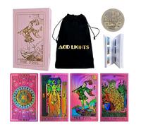 AGD LIGHTS Tarot Cards Decks, 78 Fluorescent Pink Tarot Cards with Guidebook for Beginners PVC Waterproof Classic Holographic Tarot, Package with YES NO Coin and Tarot Velvet Bag