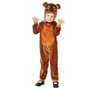Smiffys Toddler Bear Costume, Brown with Hooded Jumpsuit, Children's Animal Fancy Dress, Animal Dress Up Costumes