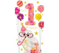 Age 1 Female 1st Birthday Card Owl 9" x 5" Lovely Verse