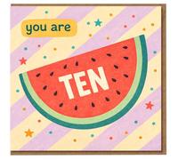 Age 10 Birthday Card for Child - You Are Ten Watermelon Slice Design with Confetti and Stars
