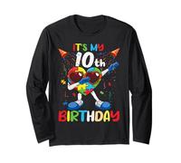 Age 10 Year Old Birth Dab Heart Puzzle Autism Awareness Long Sleeve T-Shirt