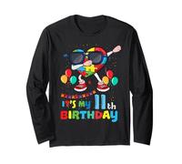 Age 11 Year Old Birth Dabbing Heart Puzzle Autism Awareness Long Sleeve T-Shirt