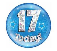Age 17 Birthday Badge Blue And Silver Stars Holographic Recyclable Star 17th Birthday Party Badge OTB
