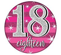 Age 18 Birthday Badge Pink, And Silver Holographic Recyclable 18th Birthday Party Badge