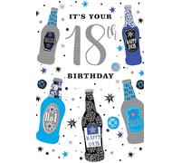 Age 18 Male 18th Birthday Card - Blue and Silver Foil Beer Bottles 9" x 6"