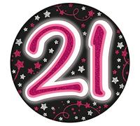 Age 21 Birthday Badge Pink And Silver Star Holographic Recyclable 21st Birthday Party Badge